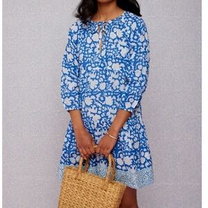 SZ Blockprints womens blue white floral priya dress in london blue dress XL NWT